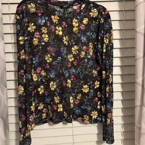 Aqua Floral Long Sleeve Blouse - Black, Yellow, Pink, Blue